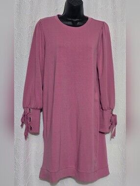 Blue Orchid Pink Knit Sweatshirt Shift Dress  Lace-Up Cuff Balloon  Sleeve Sz M